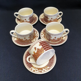 Чайно - кофейные пары на 5 персон "Cappuccino", фарфор, деколь, 200 мл. СНГ.. Картинка 1